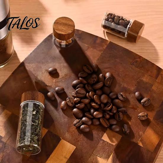 Мини-банка Talos Glass с деревянной крышкой, влагостойкий портативный маленький контейнер, для кофейных зерен, чая, сахара, специй, кухонный органайзер