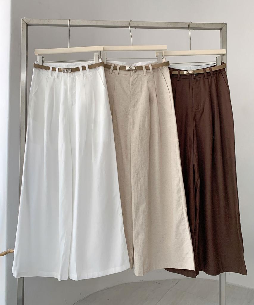 Широкие льняные брюки Baseukala с двумя защипами (3Colors)