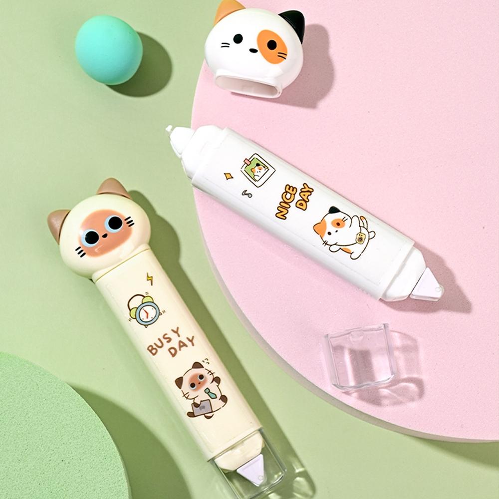 1/4 шт. Лента-корректор Busy Cat и клей-карандаш Милый мультяшный котенок Двусторонняя функция Корректирующие ленты Клей