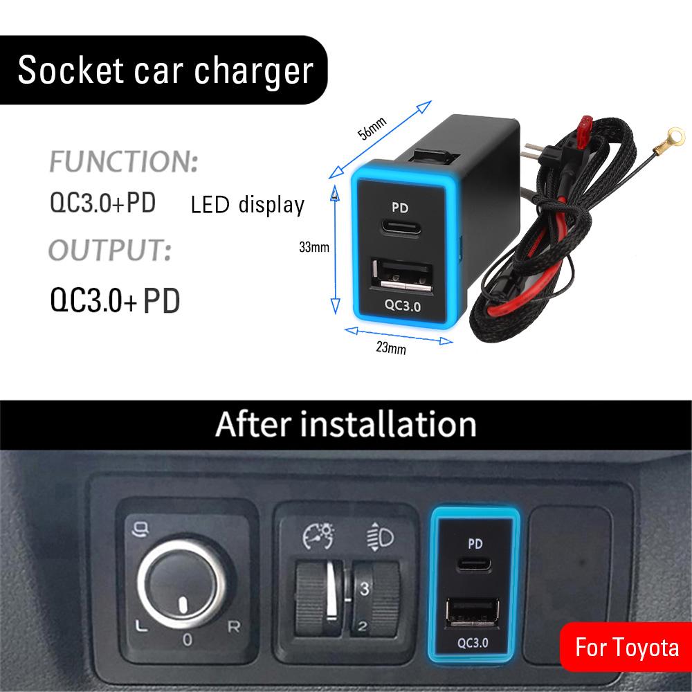 12-24 В двойной USB автомобильный разъем для зарядки PD Type C/QC 3.0 адаптер питания для быстрой зарядки Toyota