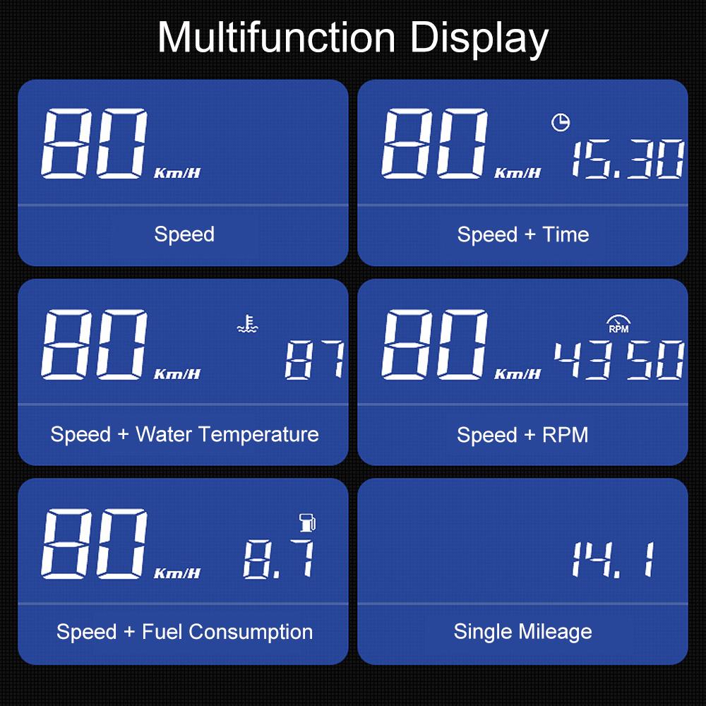 Автомобильный HUD-проектор со светодиодным спидометром и скоростью/временем/температурой воды/об/мин/топливом