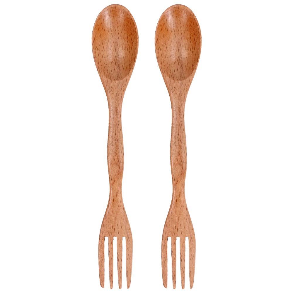 2Pcs Smooth Integrated Fork Spoon Ergonomic Grip Eating Utensil Salad Fork Coffee Stirring