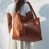 Women's Large Bag With Pockets, Soft Leather, Portable, One-shoulder Retro Oil Wax Leather, Large-capacity Fashion, New Tote Bag, Women