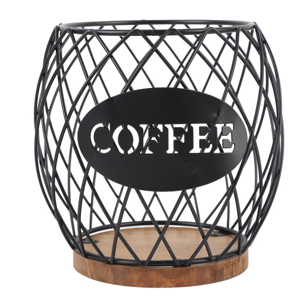 Coffee Pod Holder Iron Large Capacity Stylish Look Easy Access Wooden Base Coffee Pod Storage Organizer for Home Coffee