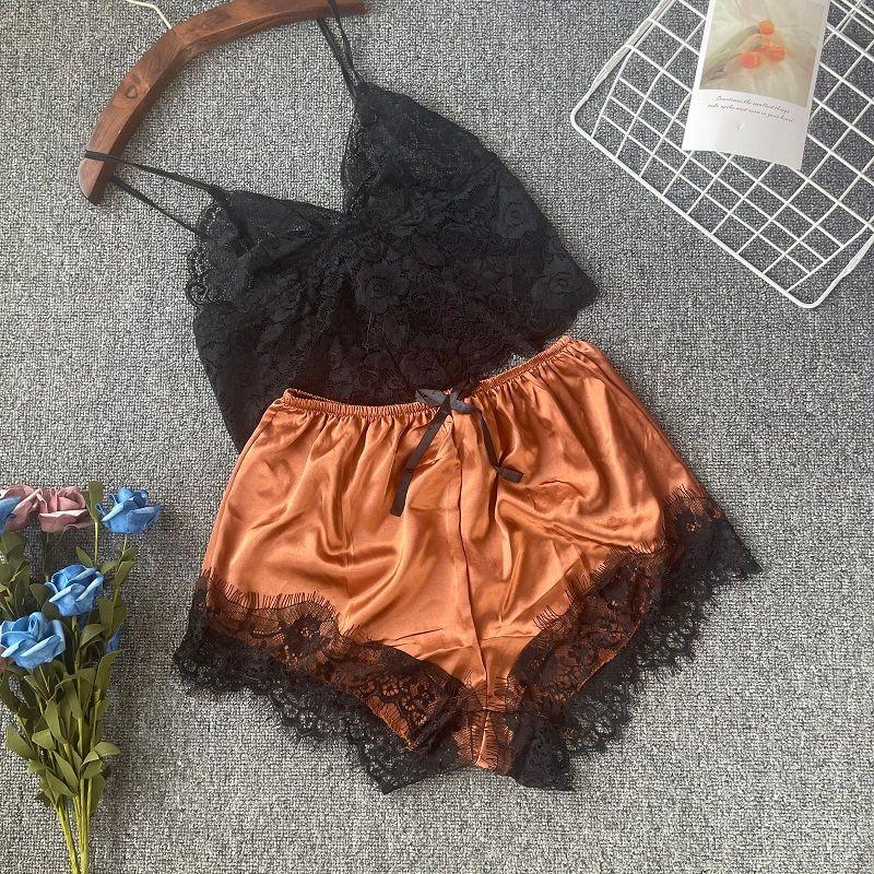 Женский кружевной пижамный комплект Экспорт Сексуальный Элегантный Пуловер Кружевной Без рукавов Кружевные Бретели Пижама