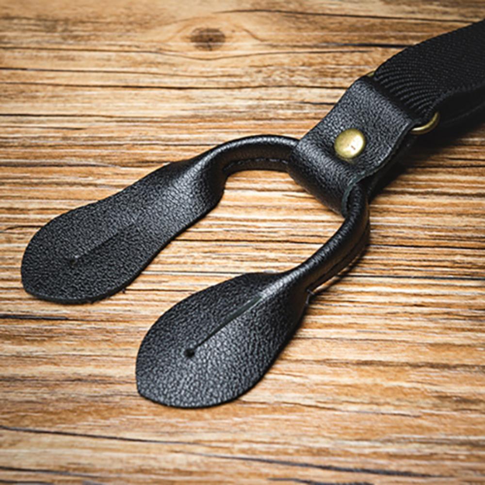 Y-Type Buttoned Suspenders Retro PU Leather Suspenders Simple Suspenders for Men Suit