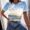 Summer Round Neck 3D Seaside Print Top Fashionable Casual Short Sleeved Women's T-shirts