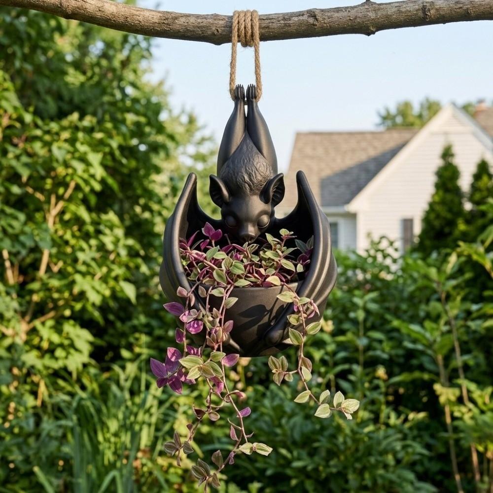 Bat Shaped Bat Hanging Planter Gothic Style Bat Wing Flowerpot Halloween Decor