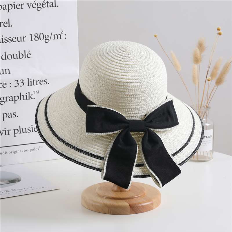 Summer Bowknot Decor Straw Hat Classic Simple Lightweight Sun Protection Hats Travel Seaside Outdoor for Women