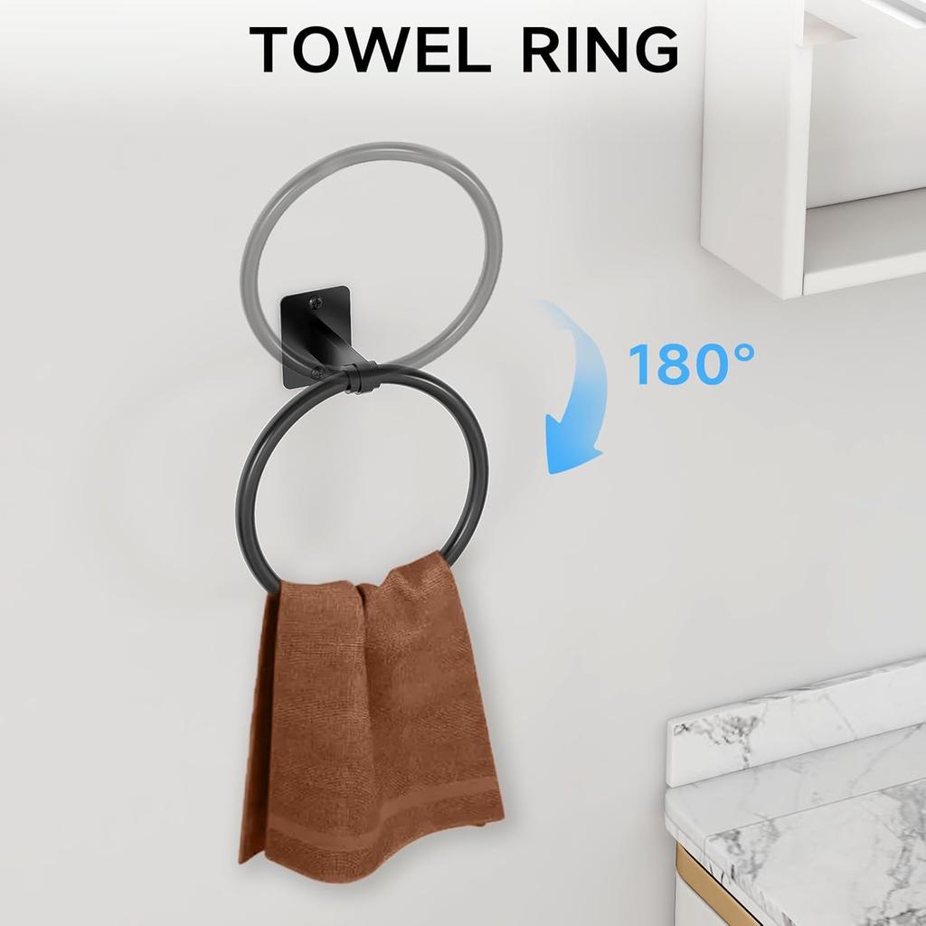Matte Black 4-Piece Bathroom Accessories Set Aluminum Stainless Steel 24" Towel Bar Robe Hooks Toilet Paper Holder Wall-Mounted