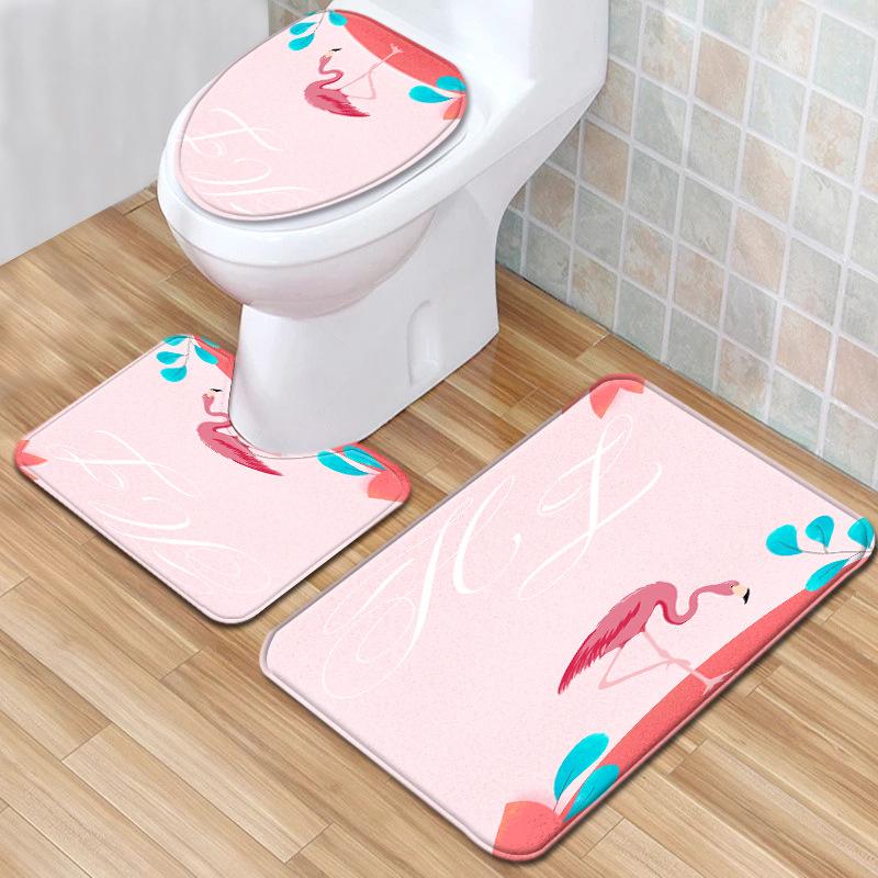 Flamingo Bathroom Toilet Three-Piece Floor Mat Doormat Bathroom Carpet