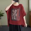Женская летняя футболка из хлопка и льна с коротким рукавом, большого размера, Харадзюку, с круглым вырезом, свободная, винтажная, с принтом