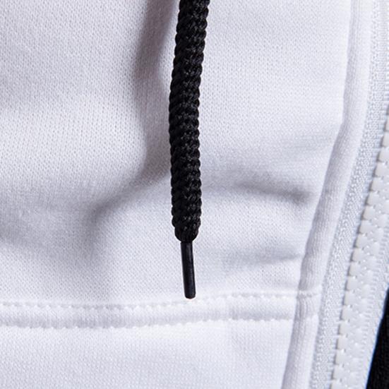 Hooded Zipper Closure Men Jacket Patchwork Long Sleeve Drawstring Side Pockets Sweatshirt Male Clothing