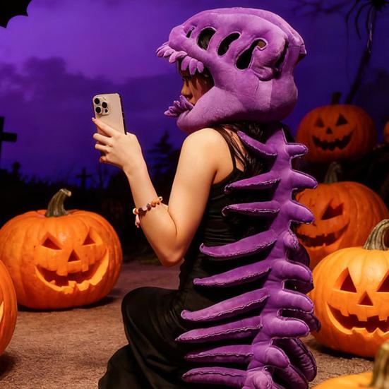 Комплект костюма скелета динозавра Реалистичный плюшевый наряд динозавра с деталями позвоночника Повязка на голову Забавный аксессуар для костюма динозавра