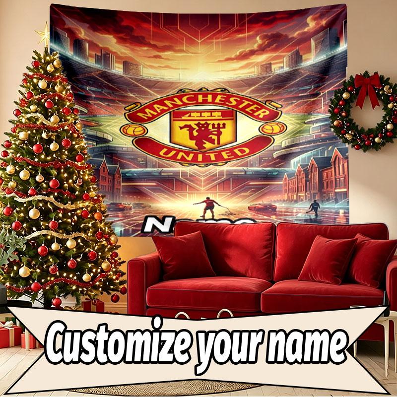 Custom Name Personalized Manchester United Print Tapestry, Wall Art Decor, Bedroom, Dorm, Apartment, LivingRoom, Party Backdrop, Gift for Birthday