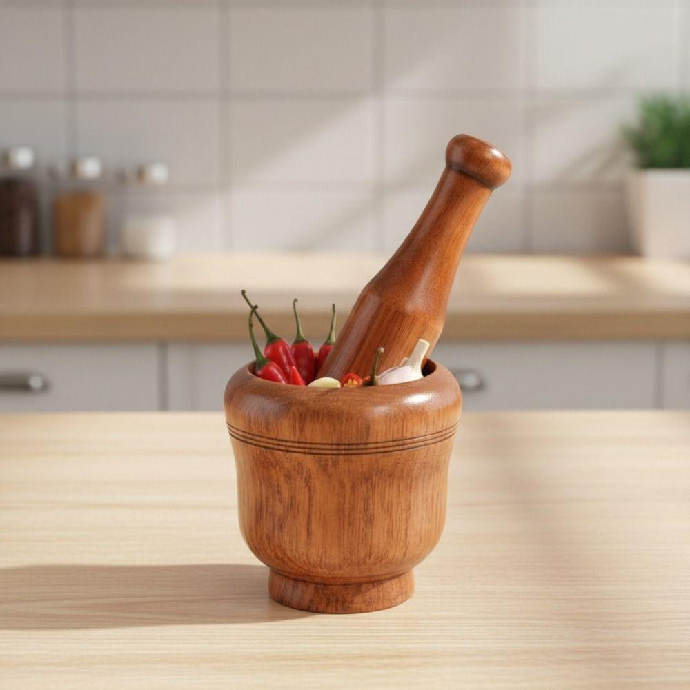 Manual Grinding Bowl Wooden Garlic Grinder Multifunctional Mortar Pestle Set Seasoning