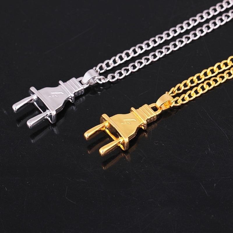 Trendy Gold Silver Color Alloy Punk Popular Simulated Plug Pendant Necklace For Men Jewelry Gift