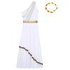 Womens Ancient Greek Dance Dress One Shoulder Chiffon Overlay Vintage Trim Tunic Dress Artificial Leaf Garland Headwear
