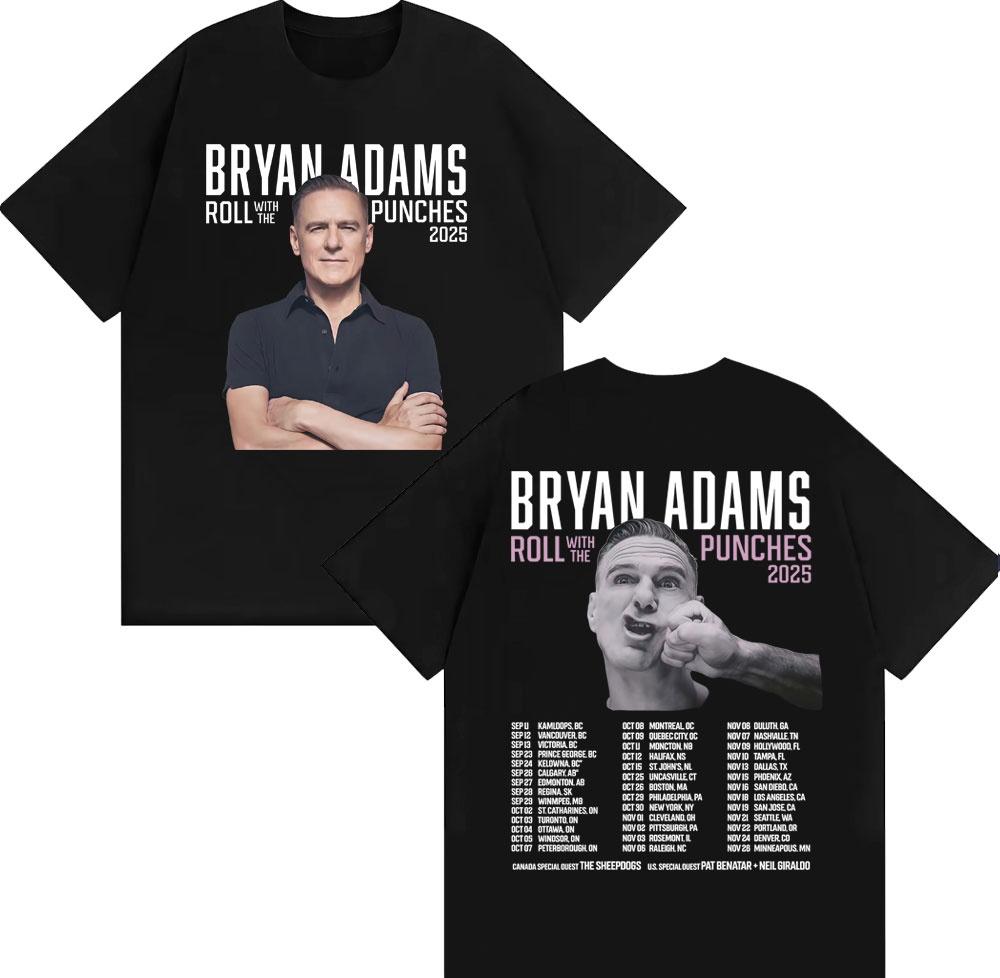 2025 Summer Bryan Adams Roll with The Punches Tour Album T Shirts Unisexs Fashion Hip Hop Oversized Cotton Tshirts Streetwear Y2k
