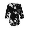 3/4 Length Sleeve Womens Tops Summer T-Shirts Floral Print V Neck Casual Basic Tee Button Shirts Tunic Tops