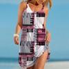 Женское пляжное платье Пляжная одежда Мини-платье Простой принт Повседневное современное платье Без рукавов Свободный крой Повседневное уличное розовое синее летнее