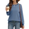Women's Spring And Autumn Sports Shirt Round Neck Long Sleeve Loose Top Color Blocked Ribbed Edge Fashionable