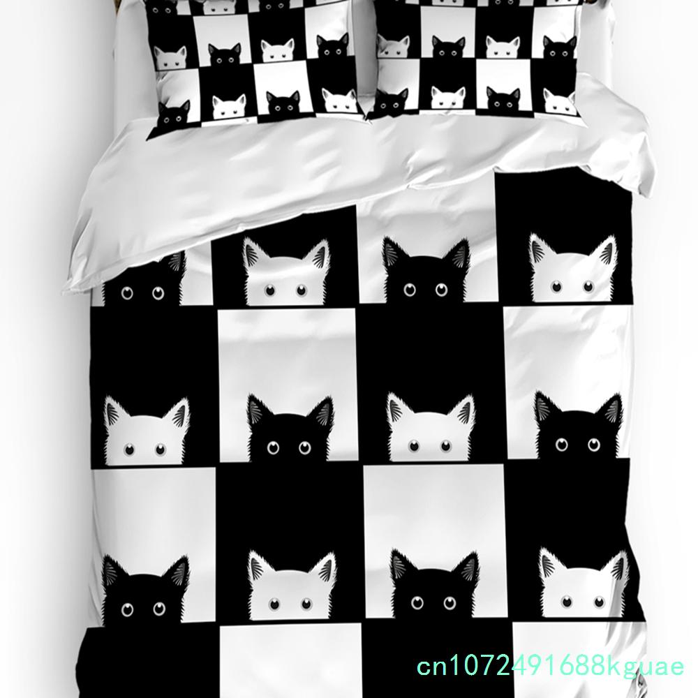 Kawaii Красочный Кот Белый Пододеяльник Постельное Белье Комплект Домашний Текстиль Одеяло Чехол Наволочки Спальня Двуспальный Постельный Комплект Без Простыни