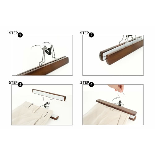 Amber Home Natural Wooden Pants Hangers, 10-Piece Set, Brown, Skirt Hangers, Non-Marking, 360-Degree Rotating, Rust-Resistant Hooks, Shape-Retaining,