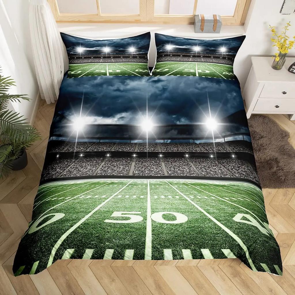American Football Duvet Cover Set Full Size Sports Games Bedding Set Soccer Rugby Field Comforter Cover for Boys Quilt Cover Set