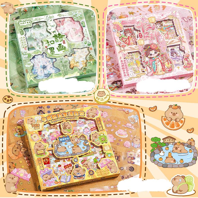 100 листов Модные наклейки с животными капибарами Водонепроницаемые наклейки для ручного учета Мультяшные милые наклейки для украшения блокнота