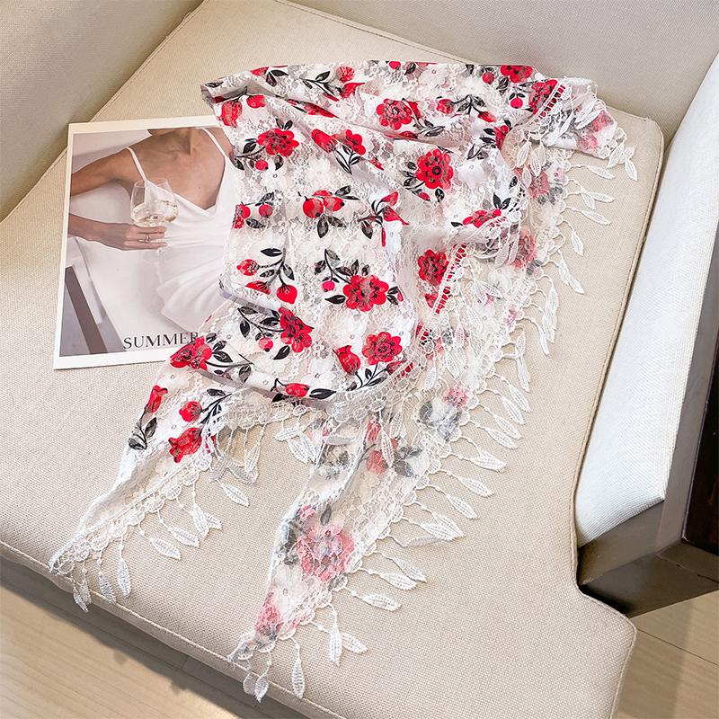 Women Tassel Wrap Shawl Flower Lace Scarves Lady Fashion Wedding Headscarves Female Spring Summer Photo Props Accessories