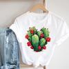 (Asian Size) Women Casual Lovely Cactus Plant Trend Cute Top Clothing Fashion Print Lady Female  Short Sleeve T Shirt Tee Graphic T-shirts