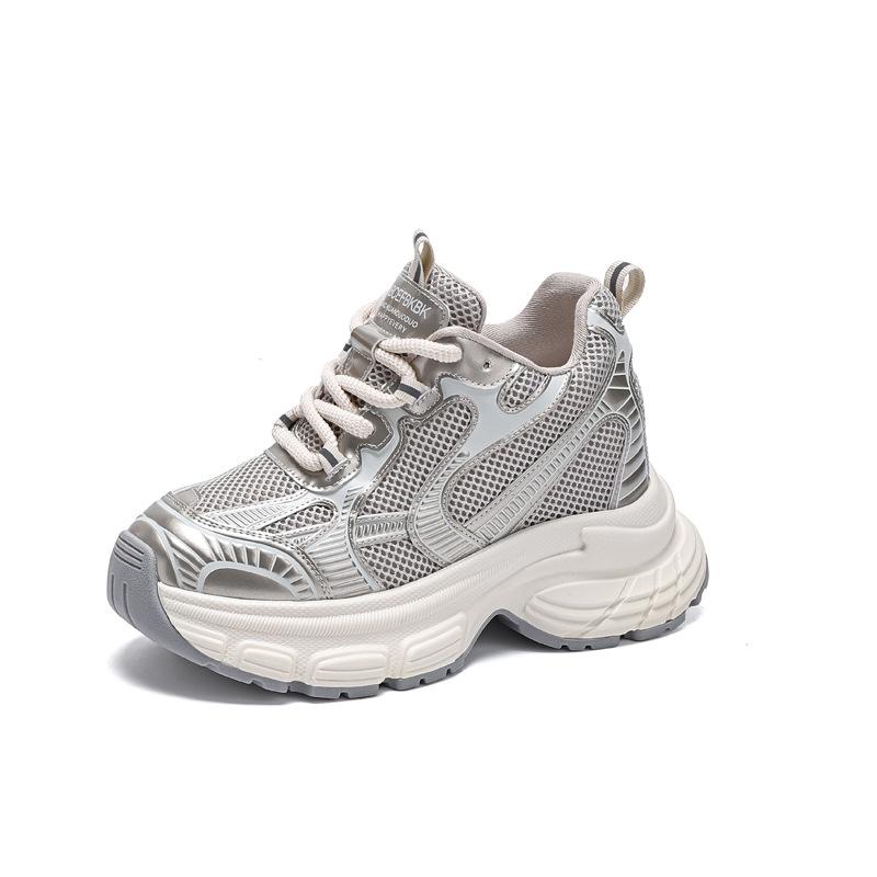 Thick-soled Dad Heightening Shoes Women's 2025 Autumn New Mesh Casual Breathable Sports Shoes Versatile Sports Casual Shoes