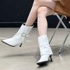 Fashion Foreign Style Pointed Toe Stiletto Short-leg Pants Tube Boots Women 2025 Autumn Belt Buckle High Heel Booties