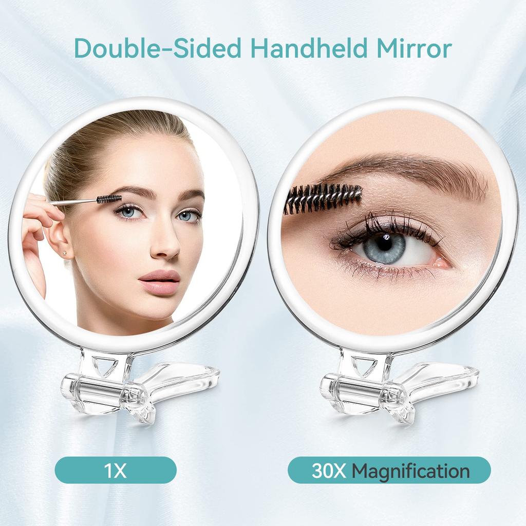 Косметическое зеркало с 30-кратным увеличением и подставкой и ручкой 1x и легко округляемое Двустороннее увеличение, зеркало, легкое, компактное, для переноски,