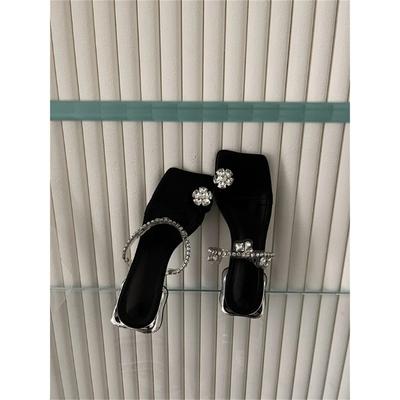 Вечерние босоножки на толстом каблуке, черные, высокие каблуки, весна-лето 2025, новые женские туфли, классные тапочки