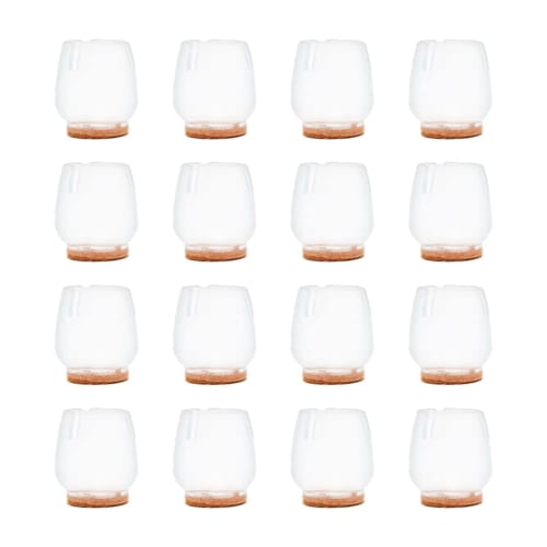 Set of 16 Mitas Chair Leg Covers, Small Size, Transparent, Anti-Scratch, Cushioned, Felt, Protective, Clear, Anti-Slip, Thin, Sock-like Silicone, with