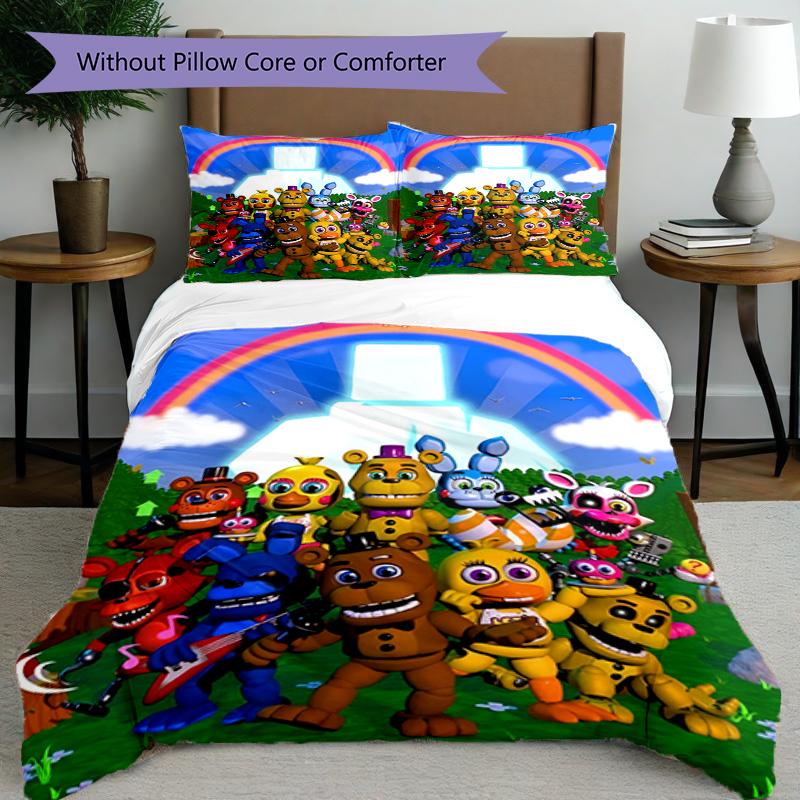 3pcs Duvet Cover Set (1*Duvet Cover + 2*Pillowcase, Without Core), Five Nights at Freddy's Print Bedding Set, Bedroom Decor, All‑Season, Birthday Gift