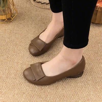 2025 весна новые одинарные туфли женские модные универсальные темпераментные мягкие подошвы повседневные туфли Doudou с неглубоким носком туфли на низком каблуке нескользящие кожаные туфли