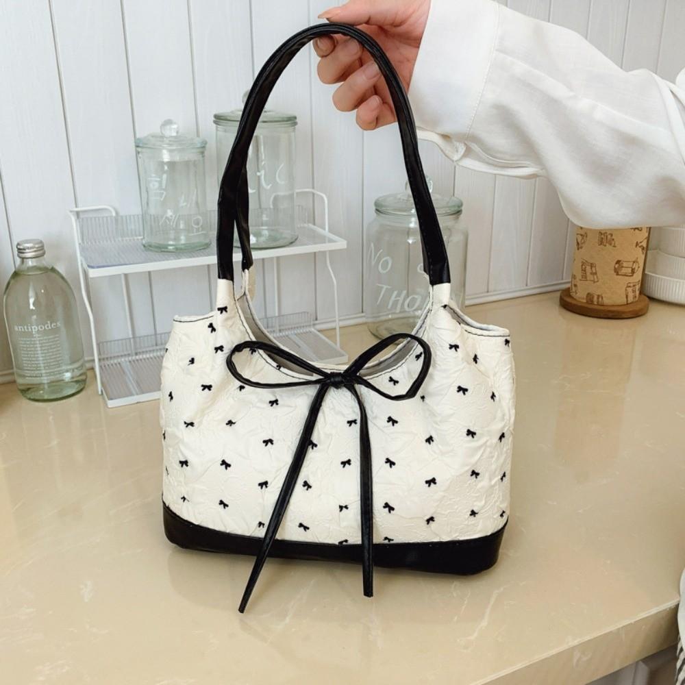 Simple Style Sweet Shoulder Bag Portable Contrast Handbags Gift Bowknot Underarm Bag Daily Use