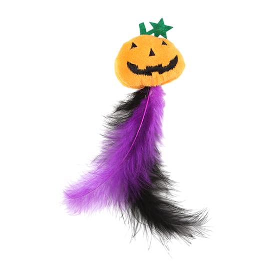 Self-entertainment Cat Toy Halloween Pumpkin Toy, Squeaky Stuffed Chew Interactive Soft Plush with Feathers for Indoor Cats