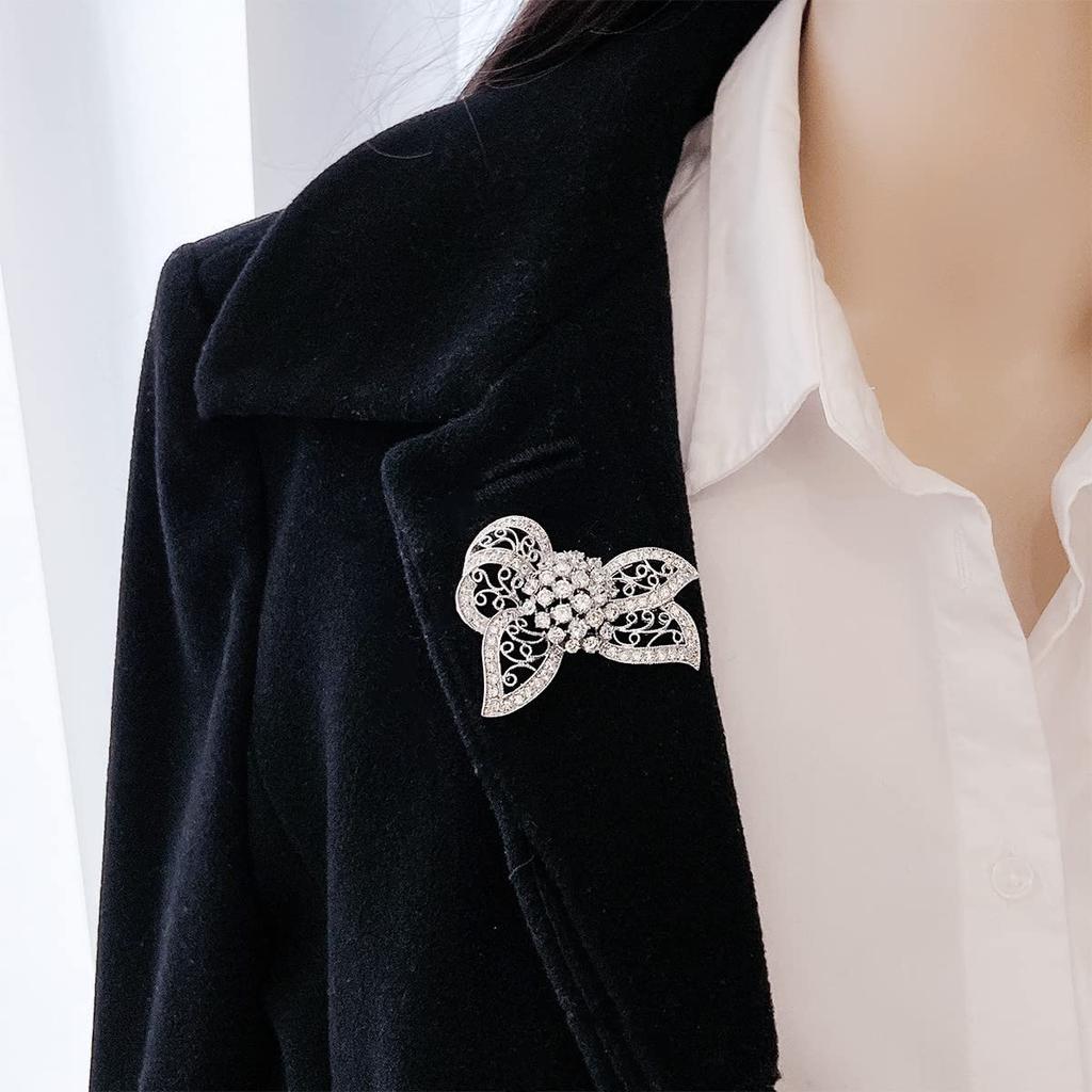 LAVINA Винтажная Свадебная Брошь-Пин с Лентой для Женщин Элегантная Европейская Родиевое Покрытие Кубический цирконий Ювелирные изделия, Латунь. ,