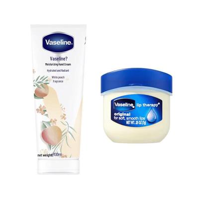 Набор Vaseline Классический бальзам для губ и Белый персик Крем для рук