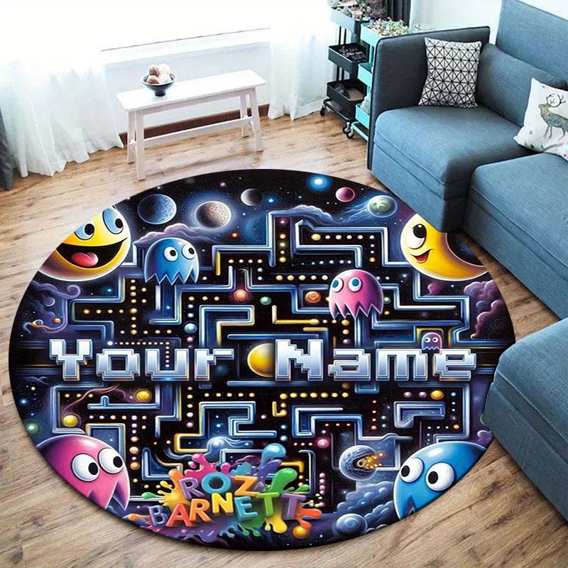 Pac-Man Custom Name Round Area Rug,Carpet Rug for Living Room Bedroom Sofa Playroom Decor,Non-slip Floor Mat