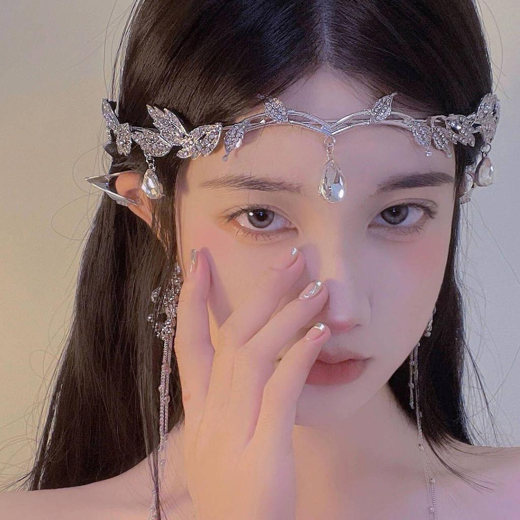 Bohemian Diamond Water Drop Headband with Eyebrow Pendant - Exotic Hanfu Forehead Headdress Hair Accessory