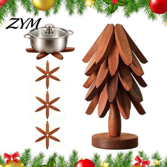 Heat Resistant Trivet for Kitchen Collapsible Wooden Trivets Hot Dishes, Christmas Tree Shaped Pot Mat Table, Wood Insulated Coaster Pots Holder