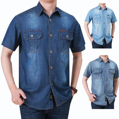 Летние мужские рубашки рубашки поло рубашка с коротким рукавом плюс размер свободная джинсовая рубашка с коротким рукавом дышащая удобная