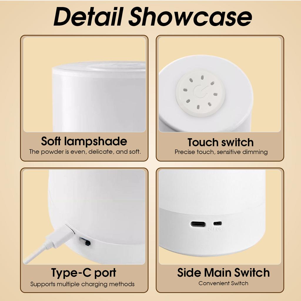 Touch Night Lamp 3 Modes Dimming Bedroom Bedside Lamp USB Charging Night Light Ambient Light Soft Light Table Lamp For Kids Gift