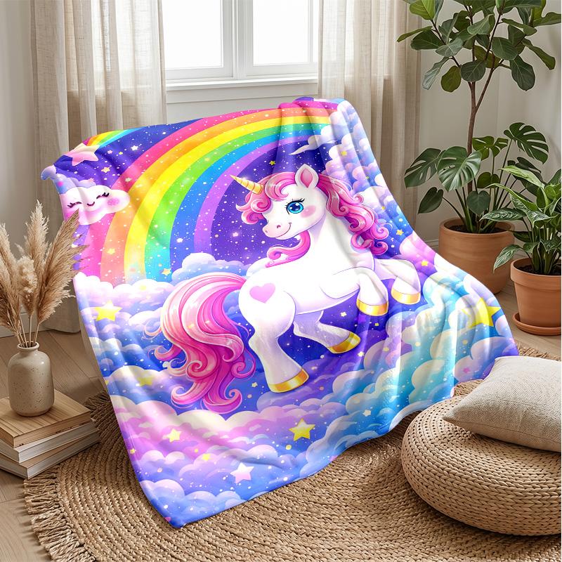 Magical Unicorn with Rainbow Theme blanket Lightweight Warm Flannel Blanket Decorative Throw Blanket for Home Decoration