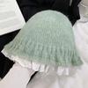 Lace Knitted Bucket Hat Women'S Autumn And Winter Street Sweet Versatile Outdoors Warm Casual Big Head Bob Cap